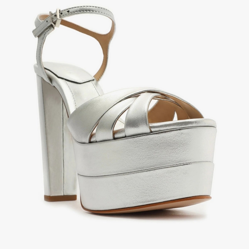 HOT! Schutz Keefa High Platform Heels In Silver Leather Sz 11 Wedding Formal - Picture 3 of 13